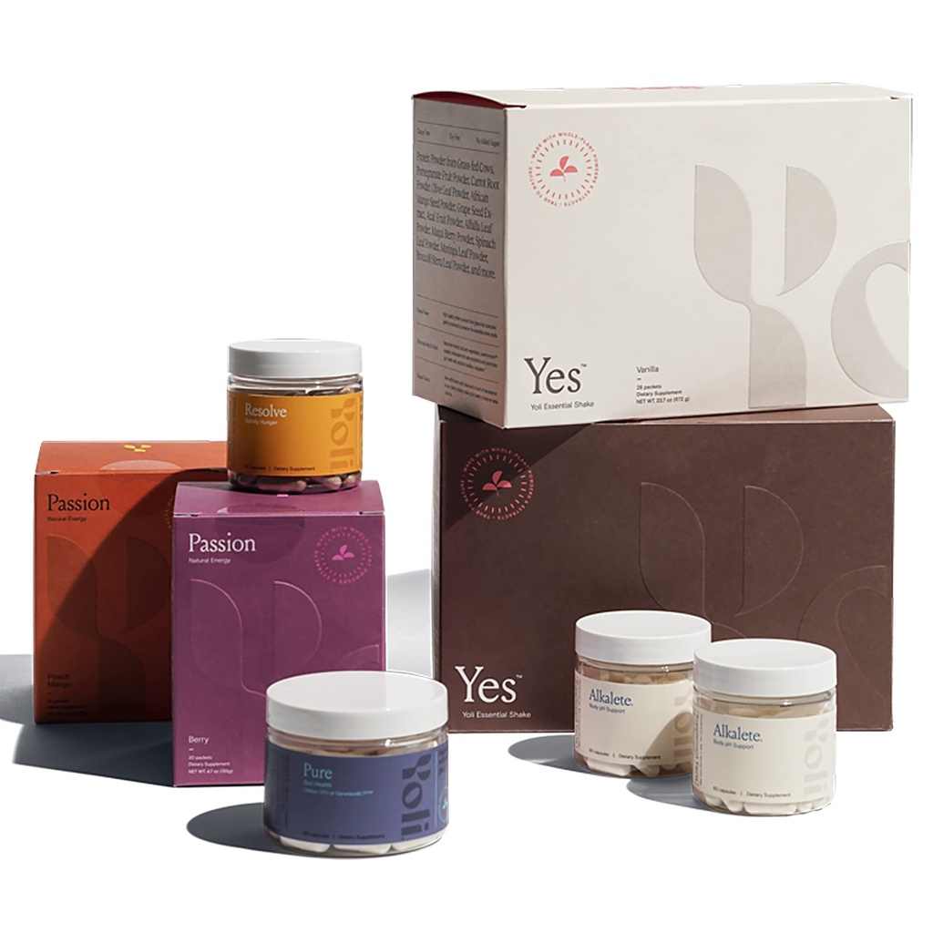 Yoli® Transformation Kit innehåller YES, Passion, Alkalete, Pure, Resolve och The Better Body System 28-Day Program T-Kit (Flavors Vary)