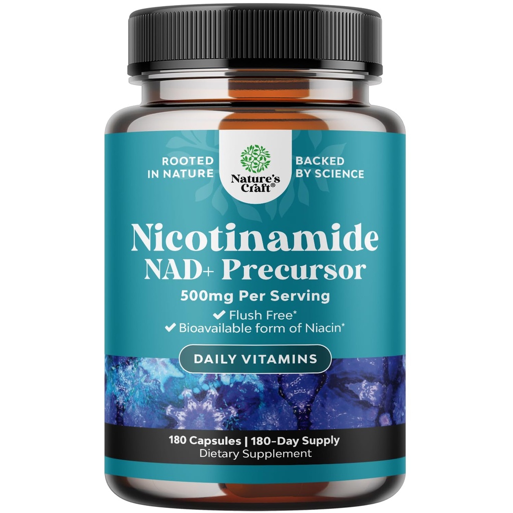 Vitamin B3 Niacinamide 500mg kapslar - Mitokondriell energi och potent hudtillskott - AKA Vitamin B3 Niacin 500mg Flush Free och Nicotinamide 500mg - Flush Free Niacin Supplement - 180 greve
