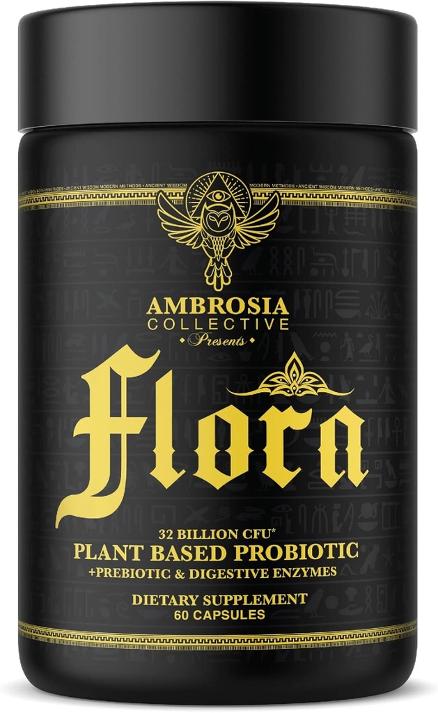 Ambrosia Flora Digestive Enzymes with Probiotics and Prebiotics, Plant Based Gut Health Supplement, 32 Billion CFU, Vegan Probiotic for Digestive Health (30 portioner)