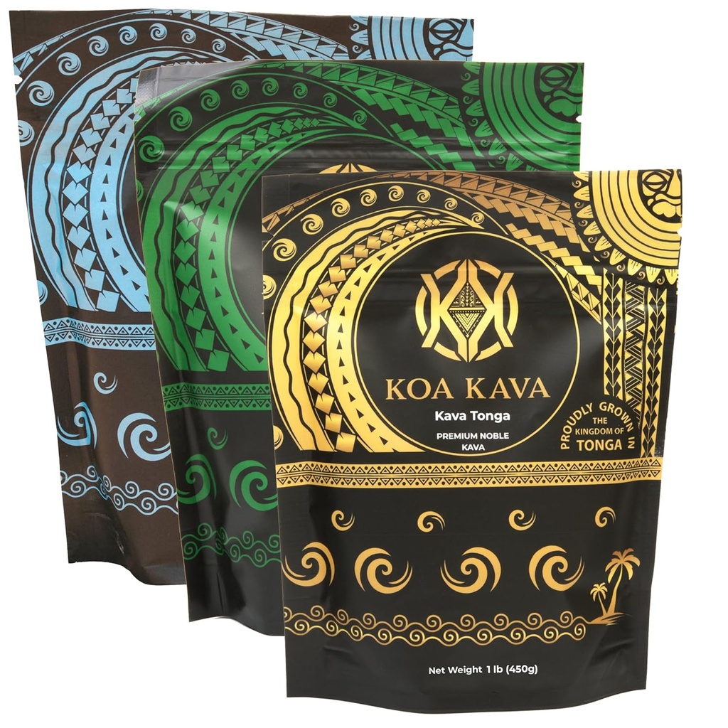 1 pund Koa Kava Bundle med Premium Tongan, Fijian Waka och Vanuatu Waka Kava Root Powder