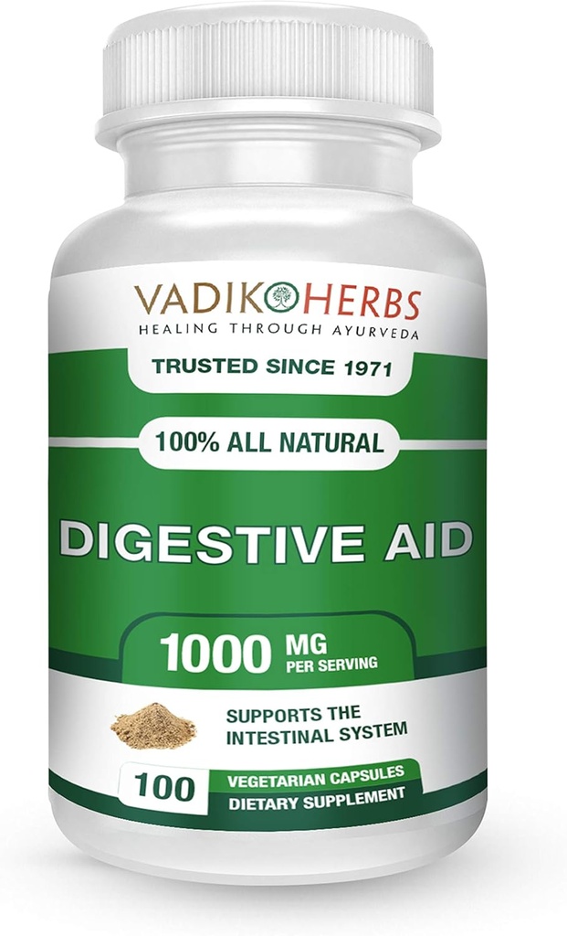 Certifierad organisk Vadik Herbs Digestive Aid Herbal Dietary Supplement | Stöder till Intestinal System, främjar Normal Bowel Function (1 Pack)