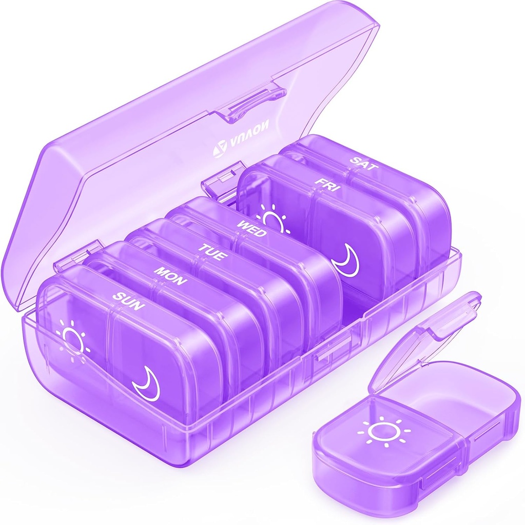 AUVON XL Weekly Pill Organizer 2 Times a Day, AM PM Pill Case with One-Side Large Opening for Easy to Use, Pill Box 7 Day Travel Medication Organizer for Medications, Vitamins, Fish Oils, Supplements