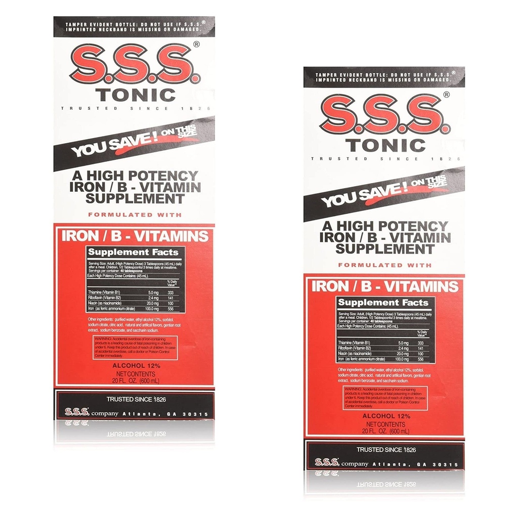 SSS Tonic Iron och vitamin B Supplement Liquid, Large 20 oz (Pack of 2)