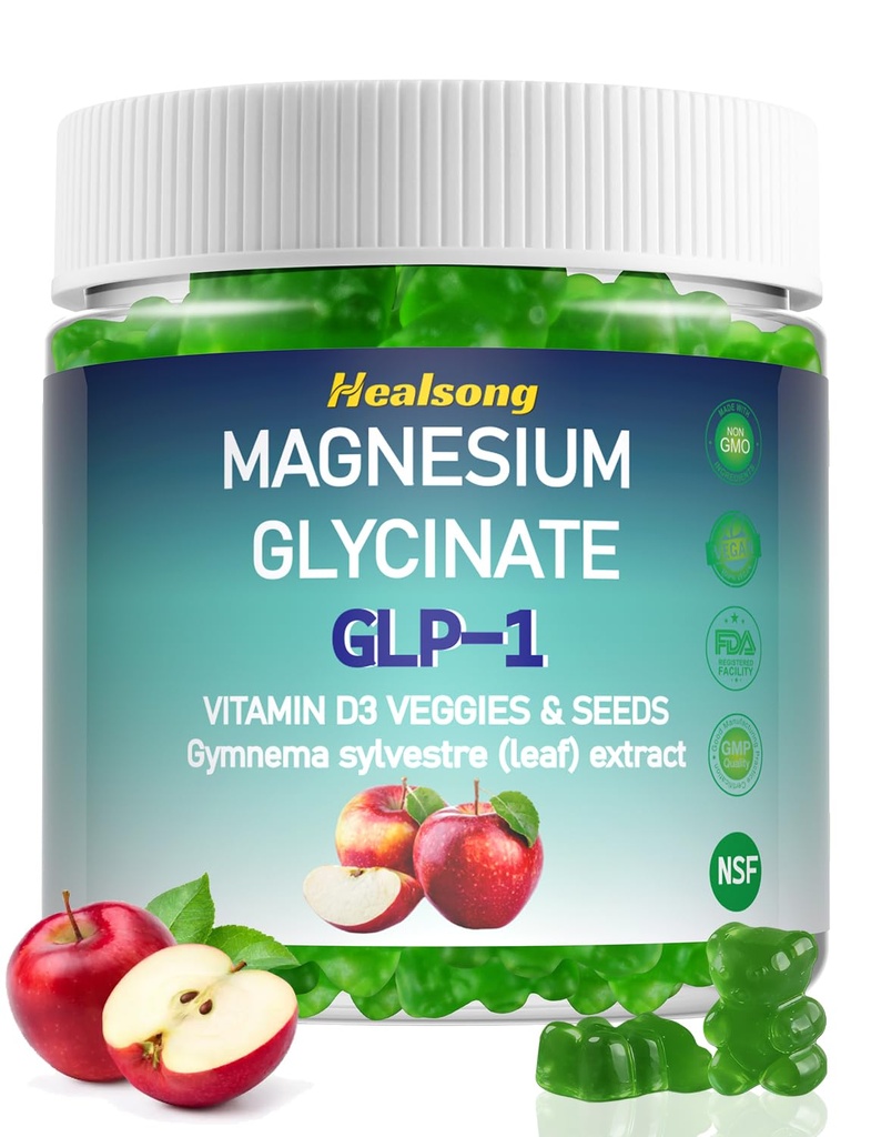 Magnesium Glycinate Gummies 400 mg Tillägg med Magnesium Malate & Taurate | Vitamin D3 Spinach | Kale | Broccoli