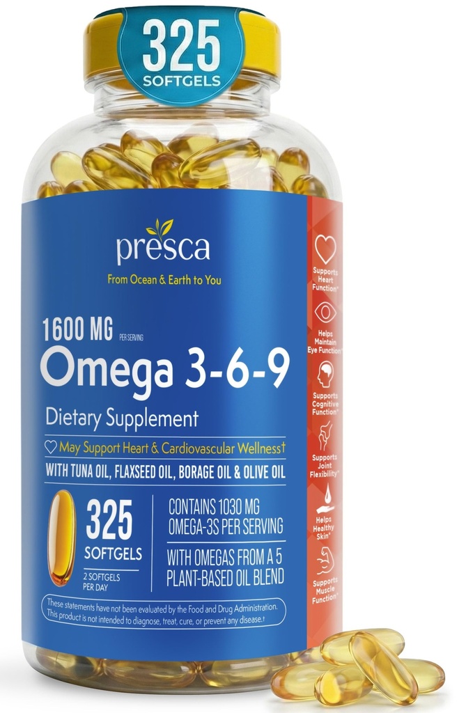 Omega 3-6-9 Dietary Supplement (325 ct.) - Promote Visual Function and Eye Health - Support Heart, Cardiovascular Health, Healthy Skin, Hair and Overall Health (Omega 3-6-9)