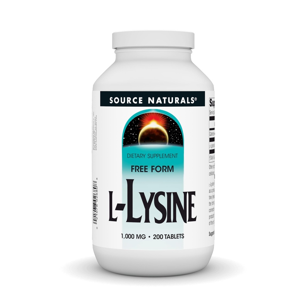 Källa Natur L-Lysin Fri Form, 1000 mg - Amino Acid Supplement Stöder Energibildning & Kollagen - 200 tabletter