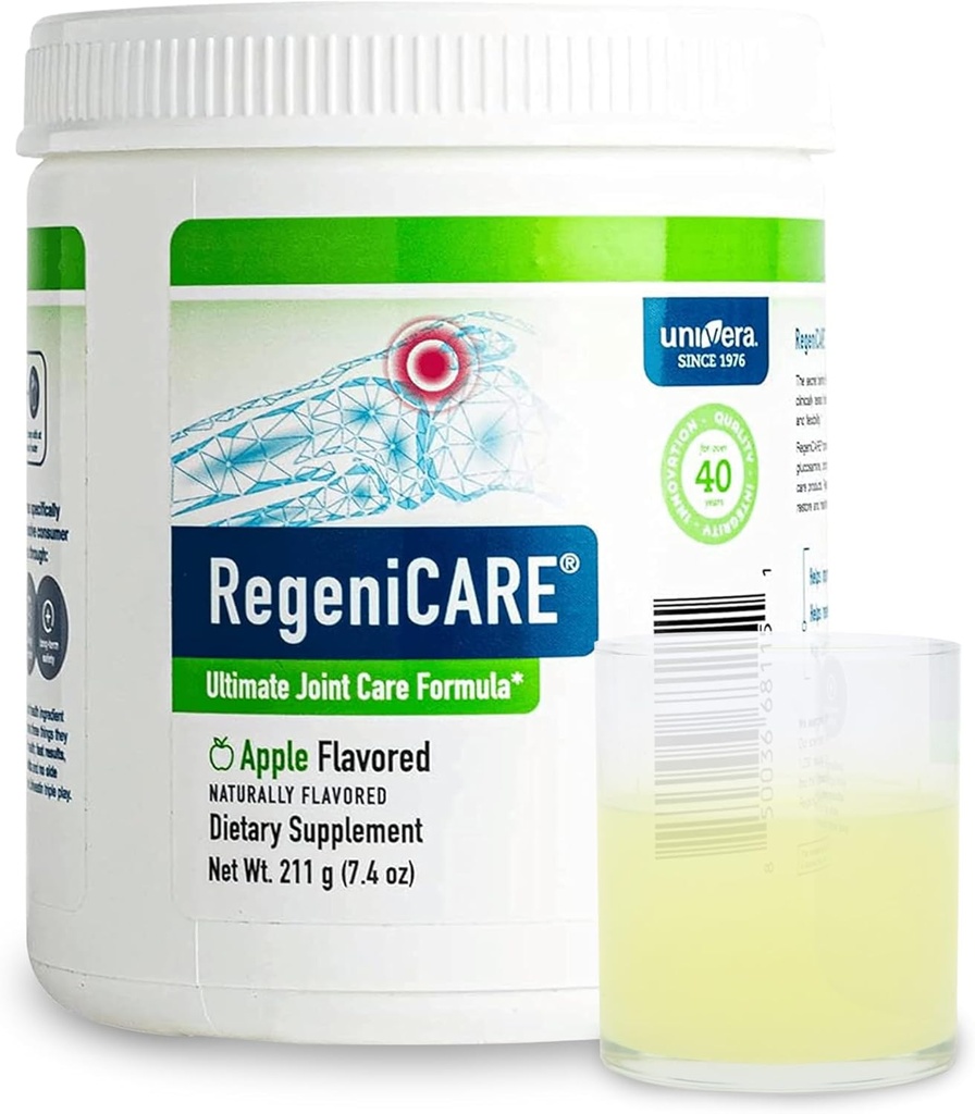 Univera RegeniCARE Green Apple, Glucosamine, Chondroitin, MSM, Univestin, Joint Health, Joint Support, Mobility + Flexibilitet, Green Apple Flavor, Powder, 30-Day Supply