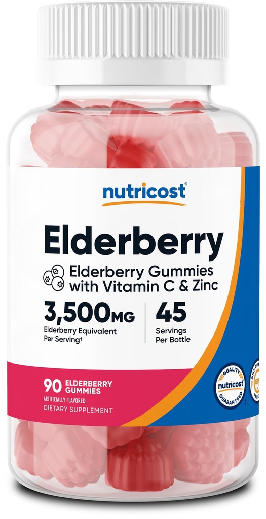 Nutricost Elderberry Gummies med vitamin C & Zink 90 Gummies - Gluten Free, Vegetarian