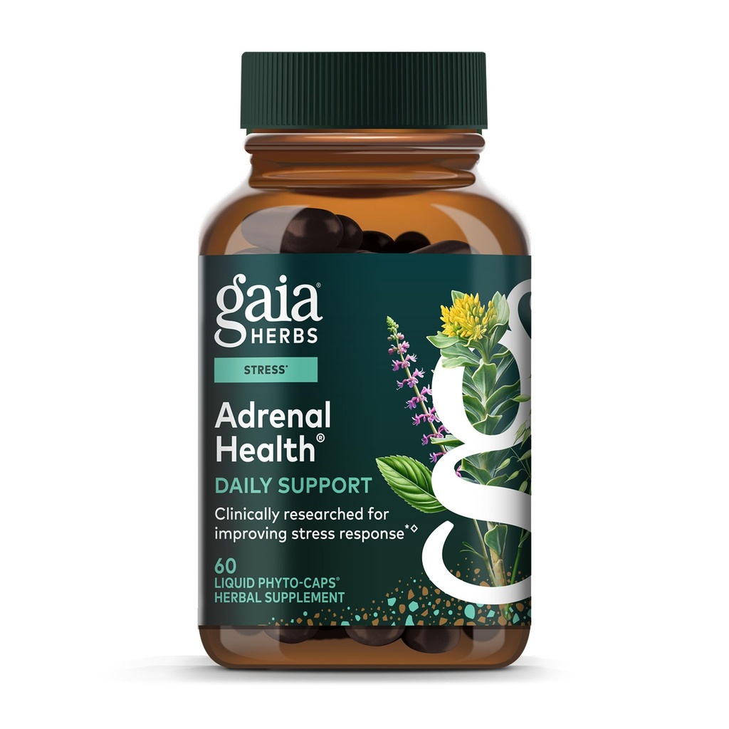 Gaia Herbs Adrenal Health Daily Support - Herbal Supplement med Ashwagandha, Holy Basil & Schisandra - Hjälp till att upprätthålla hälsosam energi & stressnivåer * - 60 Vegan flytande fyto-kapslar (60-dagars leverans)