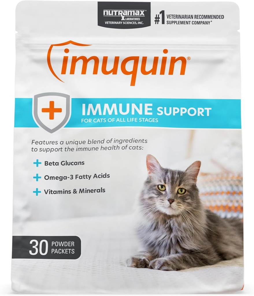 Nutramax Imuquin Immune Health Supplement Powder för katter, med Beta Glucans, Marine Lipids, Vitaminer och mineraler, 30 Packets, uppdaterad version