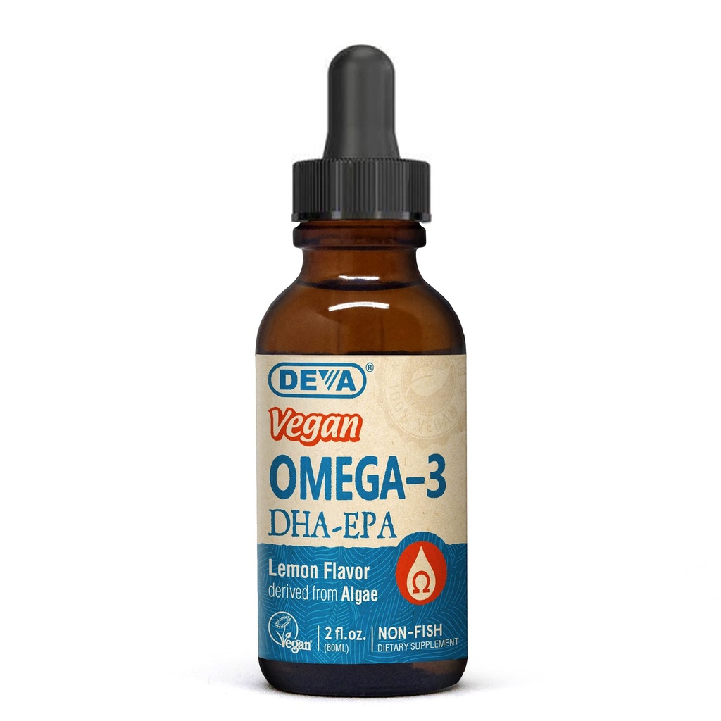 DEVA Vegan Omega-3 Liquid DHA - EPA, Non Fish från Algae, Lemon Flavor, 2 Ounce