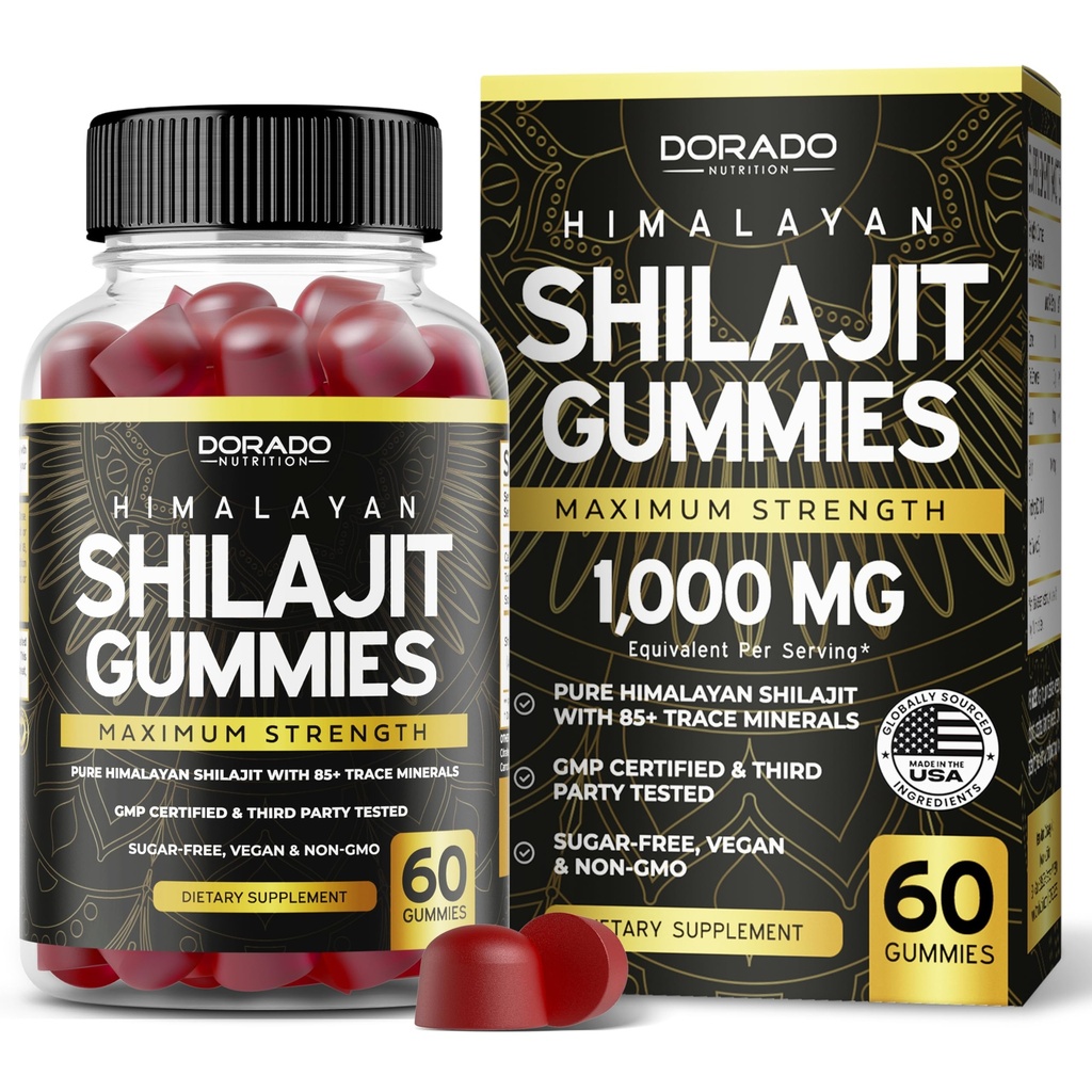 Shilajit Gummies For Men & Women 1000mg (High Potency Gold Grade med 85+ Trace Minerals med Fulvic Acid) - Energy & Immunity Support - Tredje part testad, icke GMO, Vegan & Made i USA - (60 Gummies)