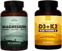 Natural Rhythm Triple Calm Magnesium 150 mg - 120 kapslar - Magnesium Komplex Förening Supplement W/Natural Rhythm Vitamin D3 + K2 (MK7) Plus Vitamin A, för ben, hjärta och immunhälsa, 30 kapslar