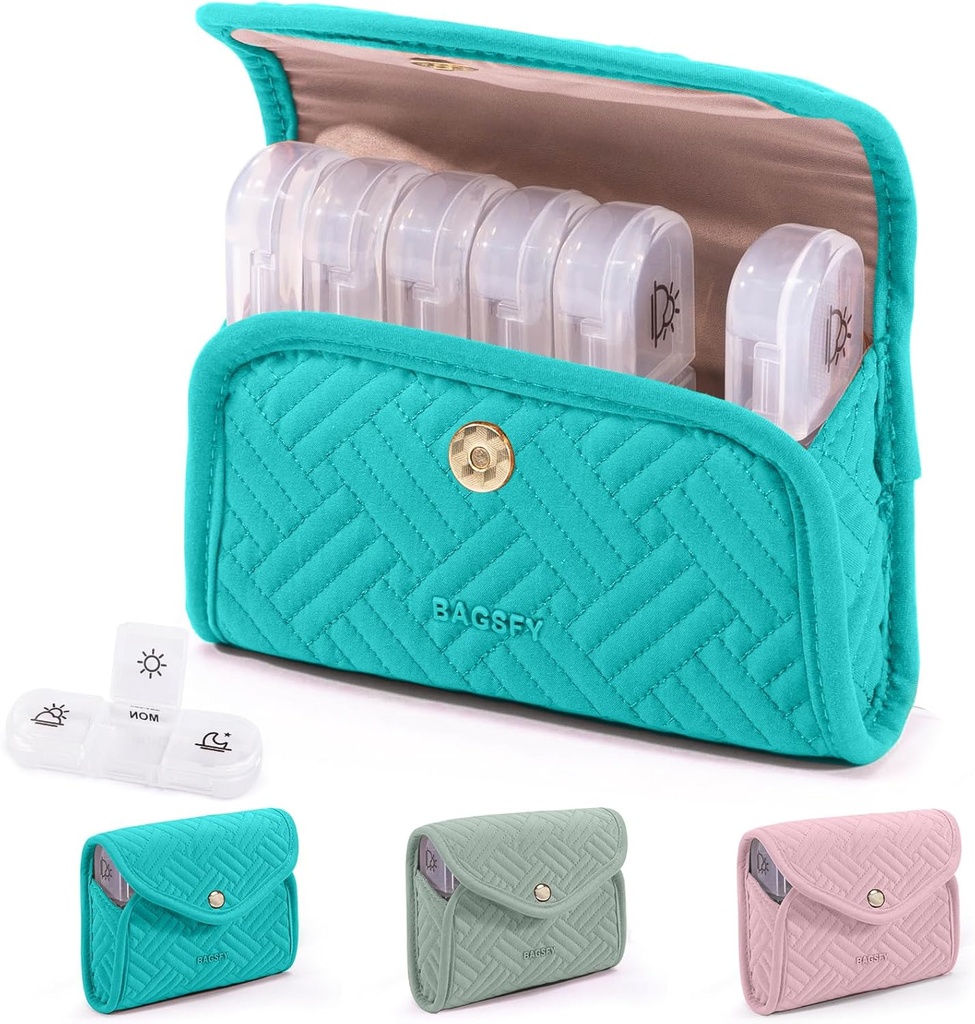BAGSFY Weekly Pill Organizer 3 gånger om dagen i ett sött tygfall, medicin Pill Organizer, Pill Box, Portable Travel Pill Case, Pill Container för medicinering, vitaminer, fiskoljor, tillskott
