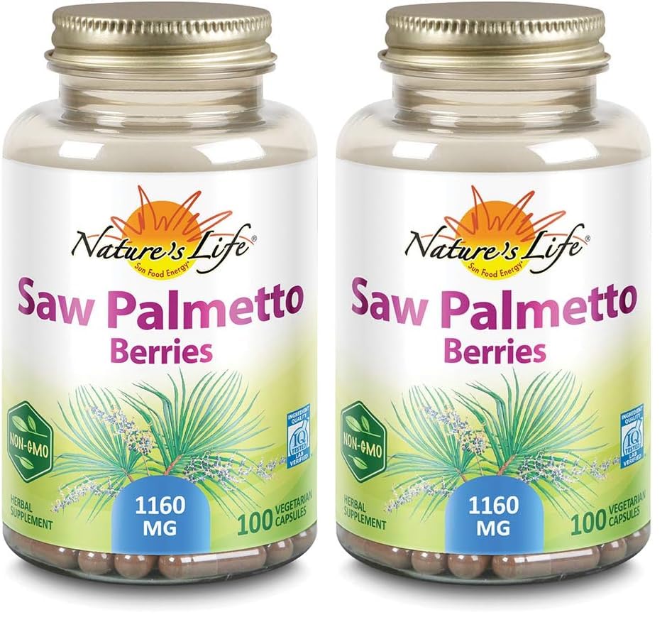 Nature's Life Saw Palmetto Berries 1160 mg | Healthy Prostate, Urination Frequency & Hair Health Support | Non-GMO | 100 Vegetarian Capsules (Pack of 2)