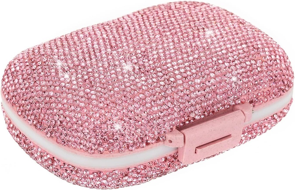 Söt Pill Organizer Small Bling Pill Case för Purse Medicine Vitamin Container Holder Daily Pill Box Container för kvinnor Travel Medicine Kit (rosa)