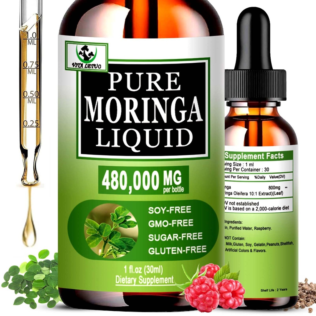 Organic Moringa Liquid Drops for Energy,Metabolism Immune Support,Moringa Leaf Extract 6X Absorption Than Powder Capsule Gummies,Green Superfood Supplement for Women Men