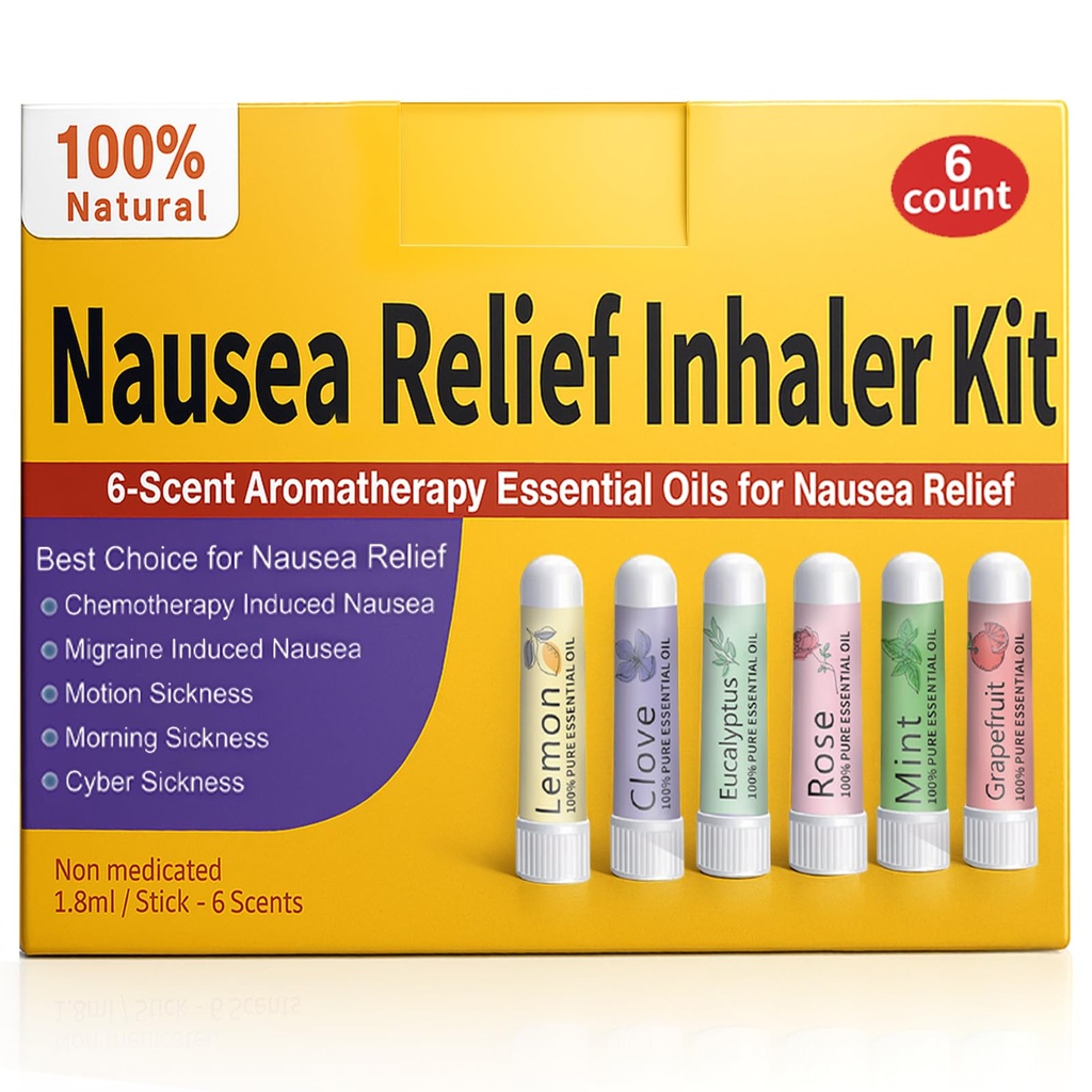 Hion Nausea Relief Inhaler 6 pcs for Motion Sickness and Pregnant Women Morning Sickness, Aromatherapy Natural Essential Oils Inhalers