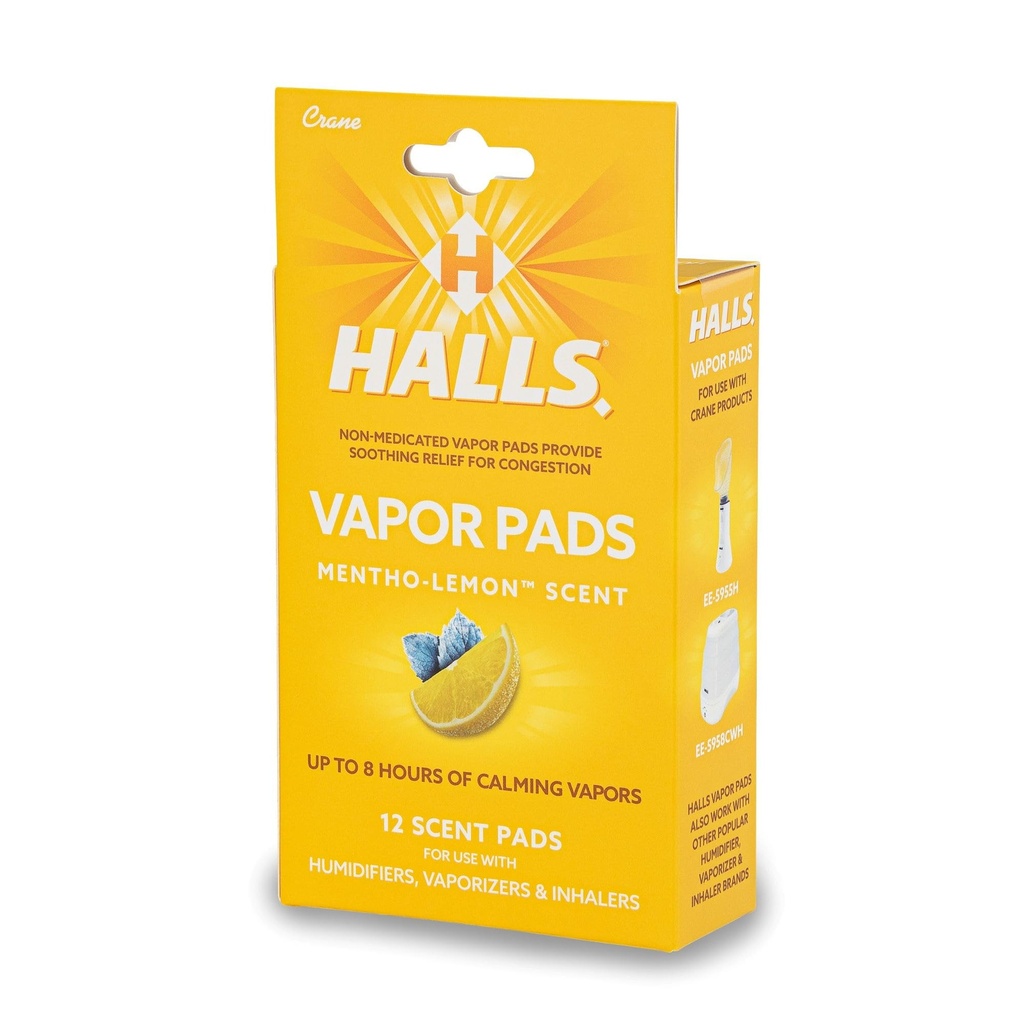 Crane Halls® Scented Vapor Pads, HSA Eligible Vapor Pads – 12 Count Mentho-Lemon Yellow – Up to 8 Hours of Soothing Vapors – for Use with Humidifiers, Steam Inhalers & Vaporizers