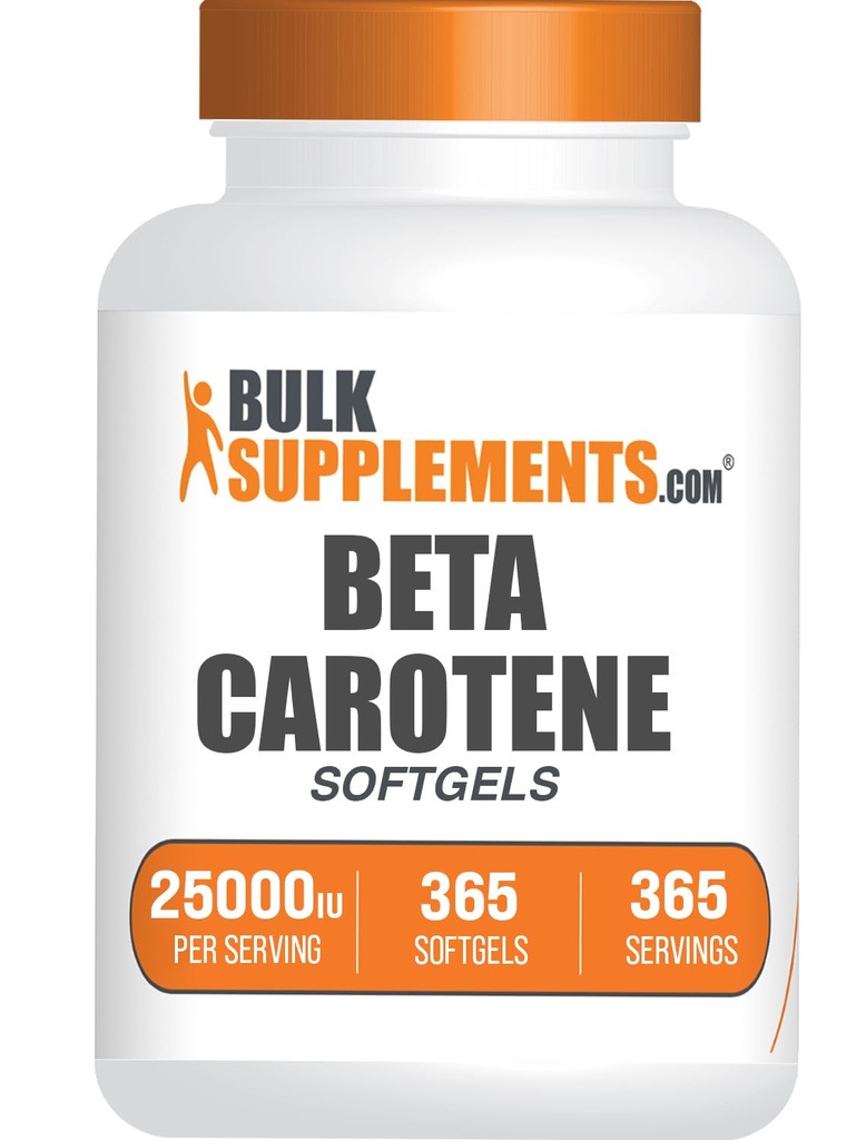 BulkSupplements.com Beta Carotene 25000 IE Softgels - Vitamin A Supplement, Beta Carotene Supplements - för Eye Support, Gluten Free, 1 Softgel per Serving, 365 Count (Pack of 1)