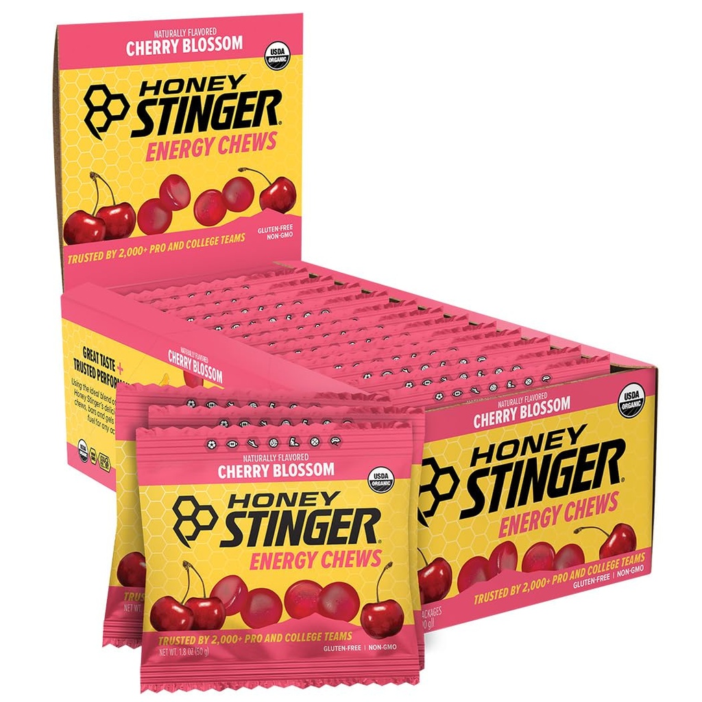 Honung Stinger Organic Cherry Blossom Energy Chew, Gluten Free & Caffeine Free, för träning, körning och prestanda, sportnäring för hem & gym, Pre och Mid Workout, 12 Pack, 21.6 Ounce