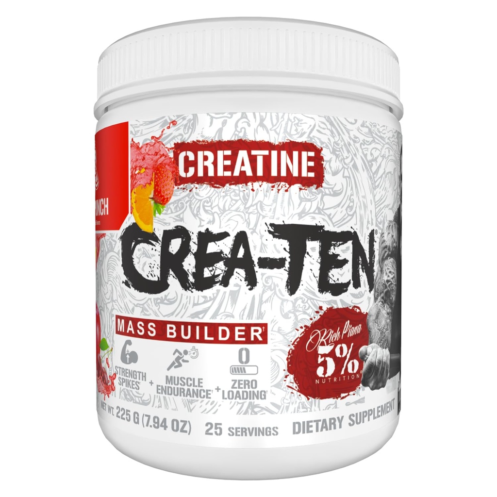 5% Nutrition CreaTEN Creatine Complex + Accelerators | smaksatt kreatinpulver för muskelvinst | Max Power, styrka, uthållighet och återhämtning (Fruit Punch)