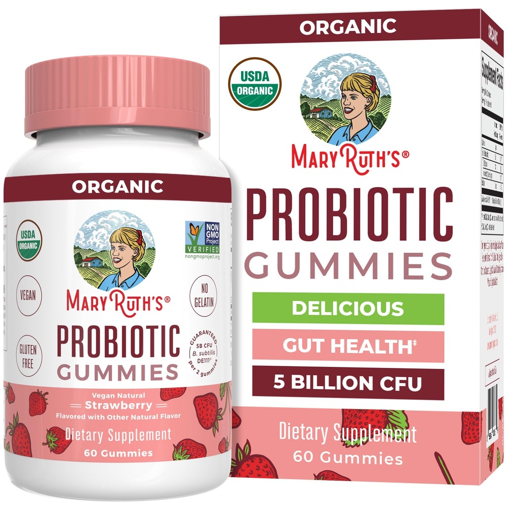 MARYRUTH USDA Organic Probiotic Gummies Probiotic Digestive Support | Immune Support | Digestive & Gut Health Supplement | 5 miljarder CFU | Vegan | Non-GMO | Gluten Free | 60 Räkna
