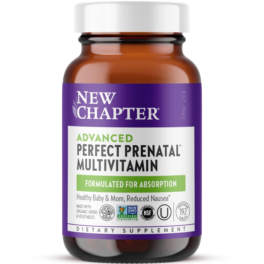 Nytt kapitel Avancerat Perfekt Prenatal Vitaminer, 192ct, Gjord med organiska, icke-GMO Ingredienser för Hälsosam Baby & Mamma - Folat (Methylfolat), Helmat Fermenterad Järn, Vitamin D3 + Ginger