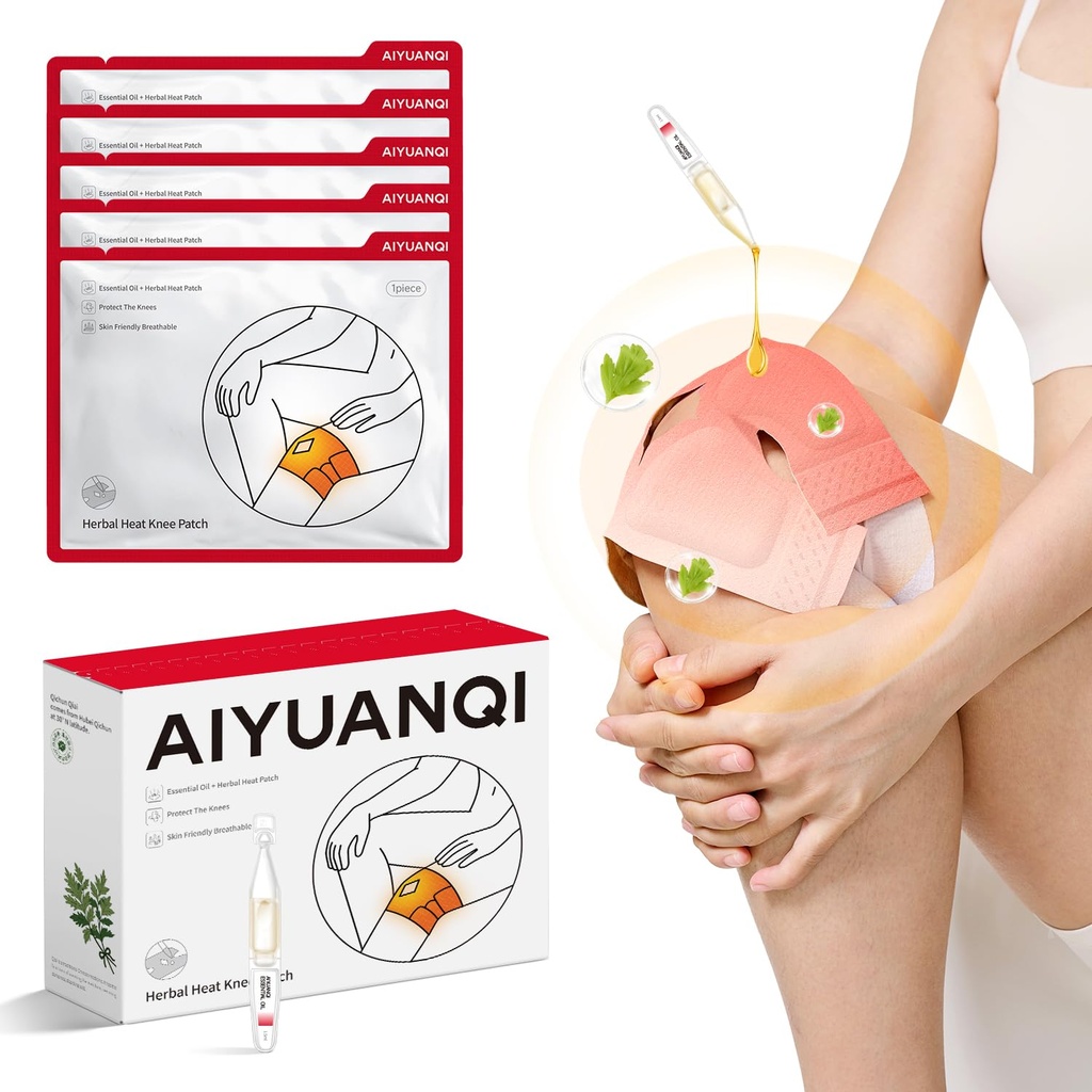 4PCS Knee Patches, Herbal Knee Pain Relief Patch with Essential Oil, Mugwort Self-Heating Adhesive Patches, Muscle Pain Relief for Sport/Fitness/Yoga, Spring Outdoor