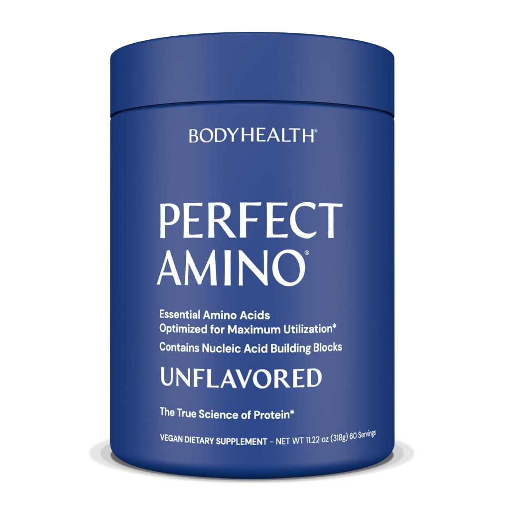 BodyHealth PerfectAmino - BCAA and EAA Powder for Pre and Post Workout - Amino Acid Energy Drink for Men and Women to Support Lean Muscle and Recovery - Unflavored (Lightly Sweetened) - 60 Servings