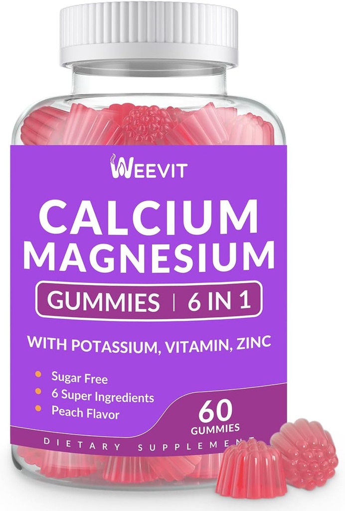 Sugar Free Calcium Gummies Supplement 600mg, Calcium Magnesium Zink Gummies med vitamin D3 K2, kalium, hög absorption CA Gummy för ben, tänder och muskler