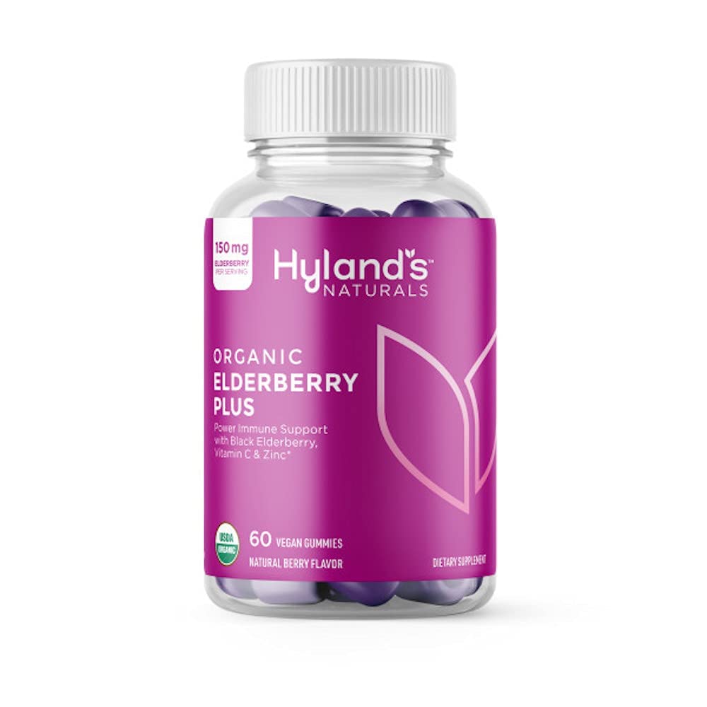 Hylands Organic Elderberry Plus Gummies, Organic Black Elderberry med ZINC och Vitamin C, Immune Support Supplement för vuxna, 60 Vegan Gummies (30 dagar)