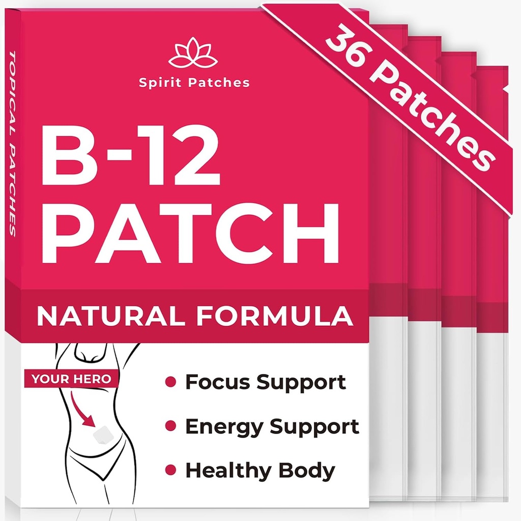 B12 Patches (Pack of 36) - 100% naturlig Vitamin Patches för kvinnor, energi, fokus och kroppsstöd, självhäftande Transparent Patches - förbättrad formel