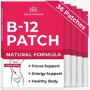 B12 Patches (Pack of 36) - 100% naturlig Vitamin Patches för kvinnor, energi, fokus och kroppsstöd, självhäftande Transparent Patches - förbättrad formel