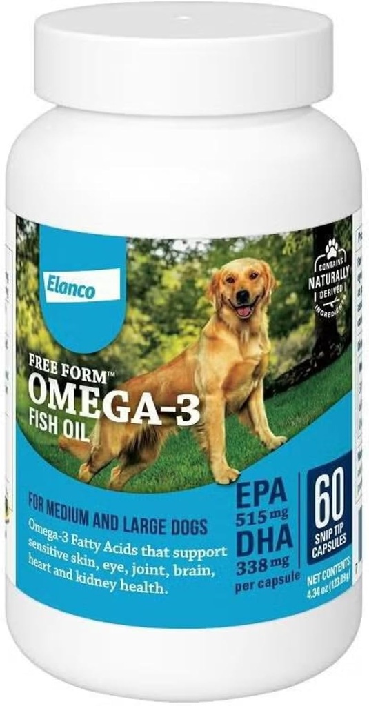 Snip Tips Omega-3 Fisk Oil Liquid Supplement för Medium & Stora Hundar, 60 Räkna