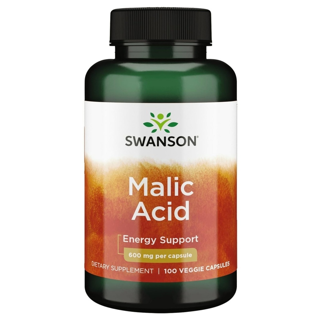 Swanson Malic Acid - Natural Supplement Promoting Cellular Energy Production - Supplement Formula to Help Nourish & Energizes Muscles - (100 Veggie Capsules, 600mg Each)