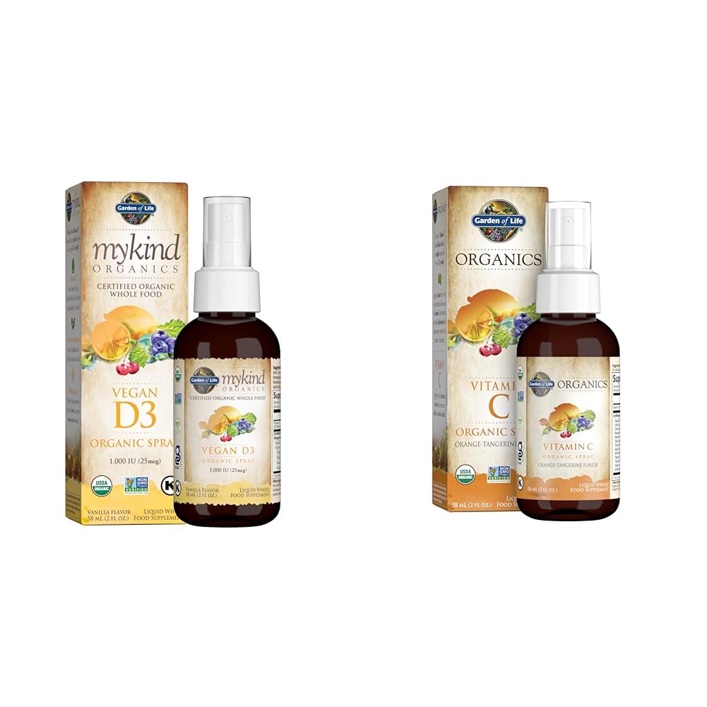Garden of Life Organic Vegan Vitamin D3 1000 IE Liquid Spray med vitamin C och Omegas, Immune och Skin Health Support