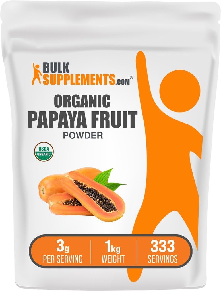 BulkSupplements.com Organic Papaya Fruit Powder - smakpulver, källad från Carica Papaya Fruit - Gluten Free, 3g per portion, 1kg (2,2 lbs) (Pack av 1)