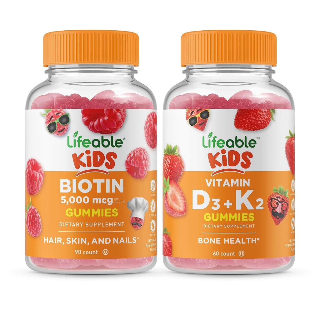 Livliga Biotin Kids + Vitamin D3 + Vitamin K2 Kids, Gummies Bundle - Great Tasting, Vitamin Supplement, Gluten Free, GMO Free, Chewable Gummy
