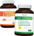 Spara $ 11 (23% rabatt) - Gut Balance Bundle - Gut Complex med Caprylic Acid för balanserad Gut Health & Probiotic Support (120 kapslar) & Turmeric & Ginger med 95% Curcuminoids & Bioperine (90 kapslar)