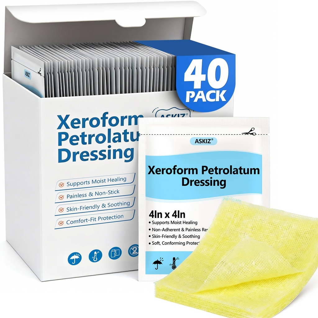 40 Pack Medical Xeroform Petrolatum Dressing Patch,4"x4"Non-Adherent Gauze Pads,Soft Fine Mesh Gauze Patch for Wound Care,Burns,Lacerations,Skin Grafts & Surgical Incisions,Individual Packaged