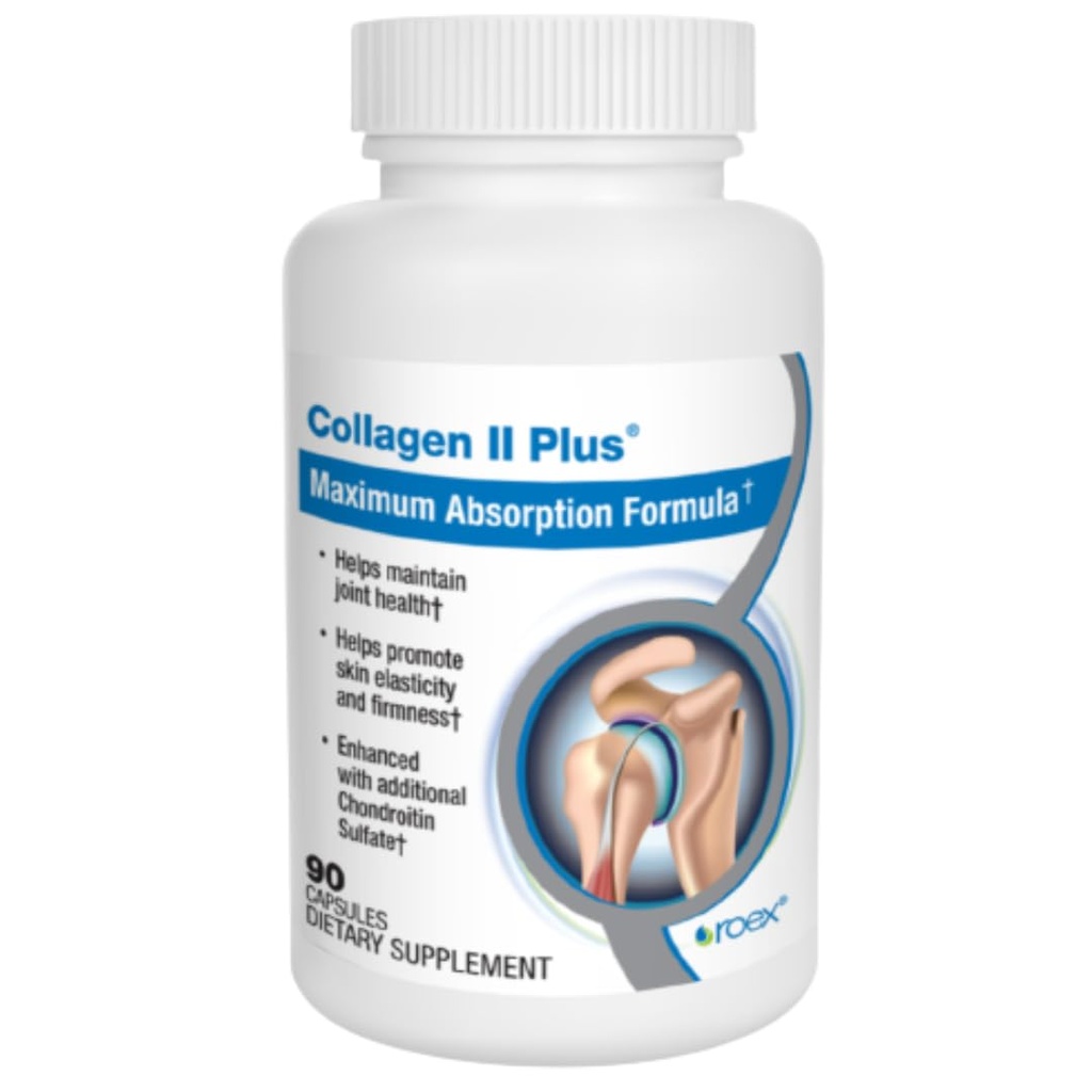 Roex Vitaminer | Collagen II Plus | Vegetabiliska kapslar | Organisk | Gemensam Hälsa | Anti-Aging | 90 greve