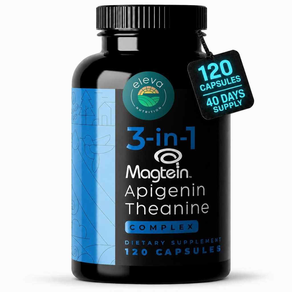 Magnesium Theanine L-Threonate Apigenin Supplement för Sleep Aid-3-i-1 Komplex Supplement Support Relaxation- Melatonin-Free Magnesium- Zero Fillers- Gluten Free & Non-GMO-120 Count Veggie Capsules