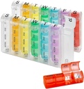 Weekly Pill Organizer - (Pack of 2) Pill Planners for Pills & Vitamins Varje dag Vecka, Fyra Times-a-Day Medication Reminder, Lätt att läsa AM / PM Compartments måndag till söndag för resor och handväska