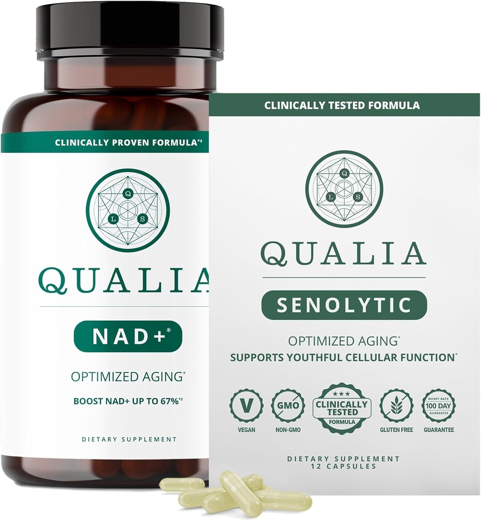 Qualia Life Sciences Bundle Qualia NAD + & Qualia Senolytic, kliniskt testade tillägg, kan öka NAD +, åldrande tillägg