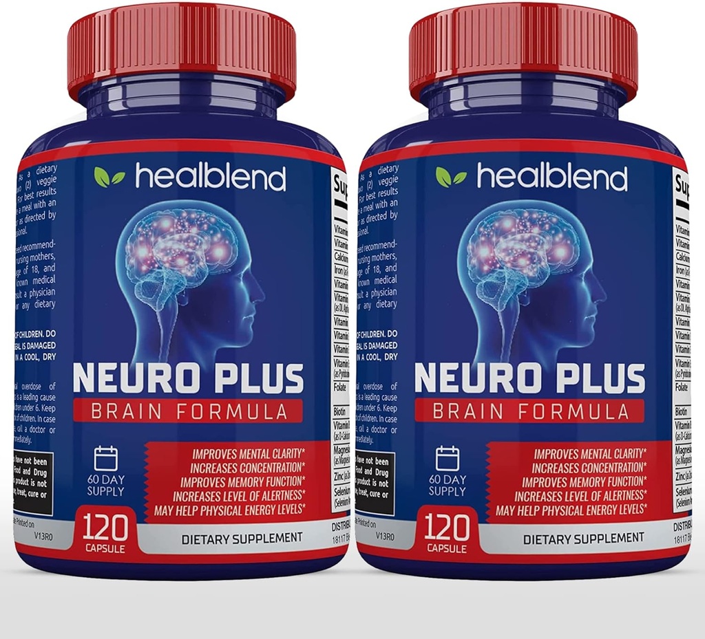 Neuro Plus Brain & Focus Formel - Nootropic Brain Booster Supplement, stöder hjärnhälsa, mental klarhet och fokus - Förbättrar koncentration och mental energi - 120 kapslar (2)