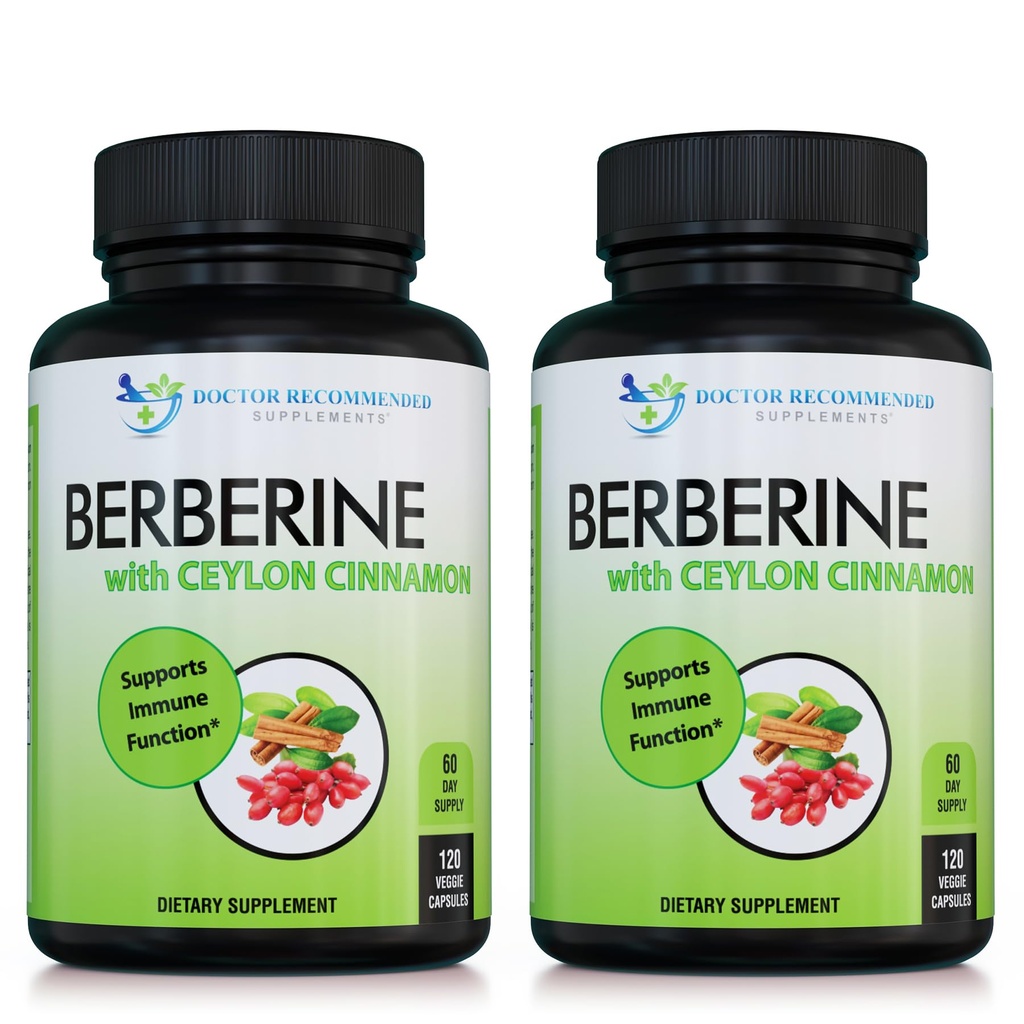 Berberine with Ceylon Cinnamon - 1200mg Berberine & 100mg Organic Ceylon Cinnamon - 120 Veggie Capsules, Healthy Immune System Cardiovascular Heart & Gastrointestinal Wellness (Pack of 2)