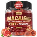 Maca Root Fylld Gummies 2000mg för kvinnor män | Sugar Free | Organisk Svart, Röd, Gul Maca Root Supplement Gummy Chews med Ashwagandha Ginseng & Zink | Vegan, Non-GMO, Grapefruit Flavor, 60 Count