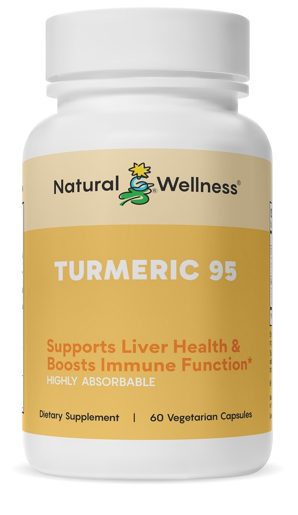 Natural Wellness Turmeric 95 with BioPerine® – 95% Curcuminoids – High Absorption Turmeric Supplement for Joint Health, Immune Support & Liver Detox – Vegan, Non-GMO, 60 Capsules