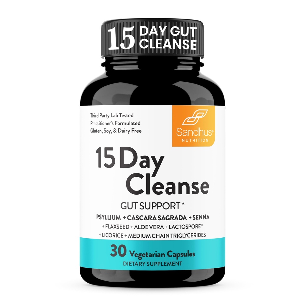 Sandhu's 15 Day Gut Cleanse Colon Detox för kvinnor och män | Stöder Colon Cleansing & Digestive Health | Senna, Cascara Sagrada, Psyllium Husk & Probiotics | 30 kapslar Dietary Supplement,15 Days Supply